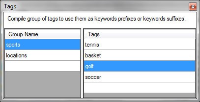 Keywords Mixer - Sport tags