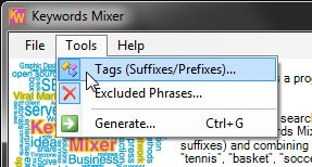 Keywords Mixer - Tags menu
